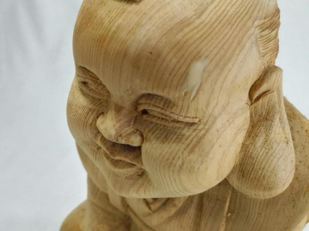 在庫処分品　【福助】木彫り　高さ25ｃｍ　おでこに傷　送料無料！