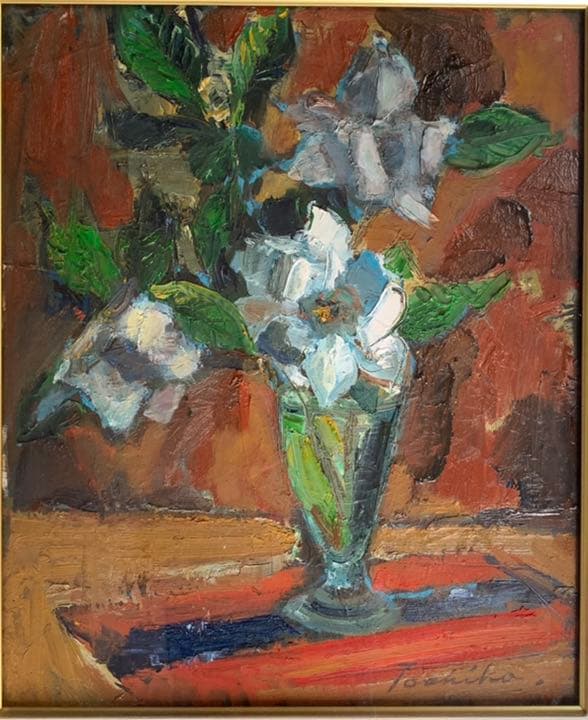 値下げしました！油彩画　岡村紀子作　サインあり　額装