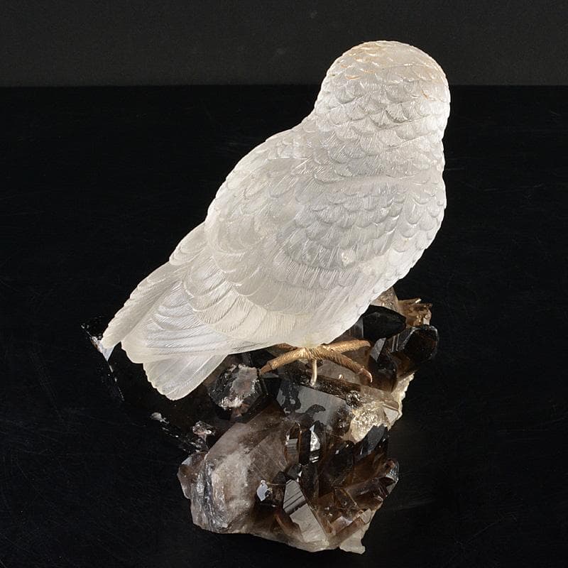 天然石彫刻　ラブラドライト　ロッククリスタル　虎目石　梟　置物　M　R7422