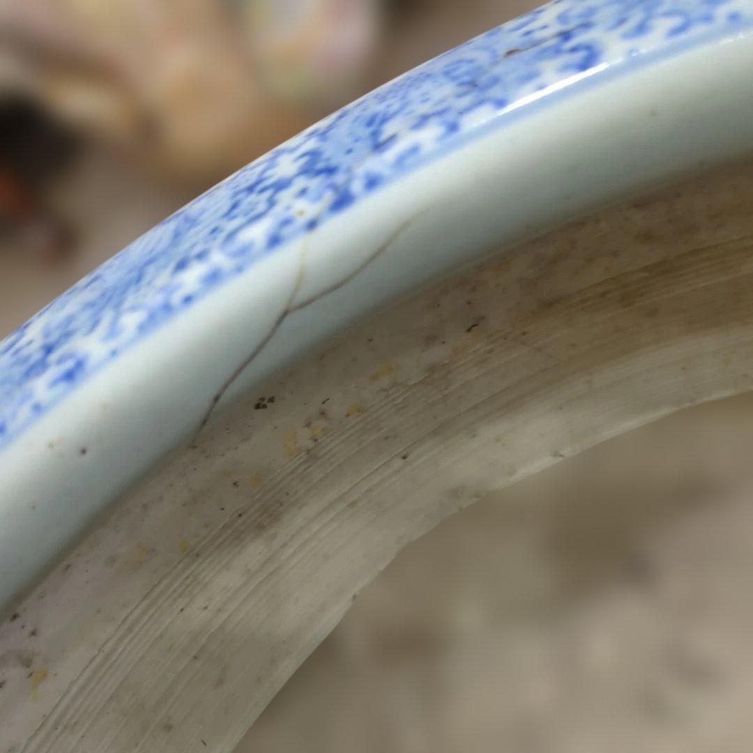 骨董　火鉢　伊万里　染め付け　テーブル　水鉢　金魚　めだか