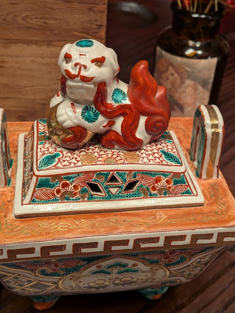 古九谷焼 色染付 香炉 　茶道具