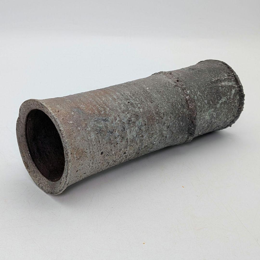 酉々窯 岩淵重哉 自然釉竹花生 四方桟盛蓋共箱共布栞 花器 フラワーベース 京焼