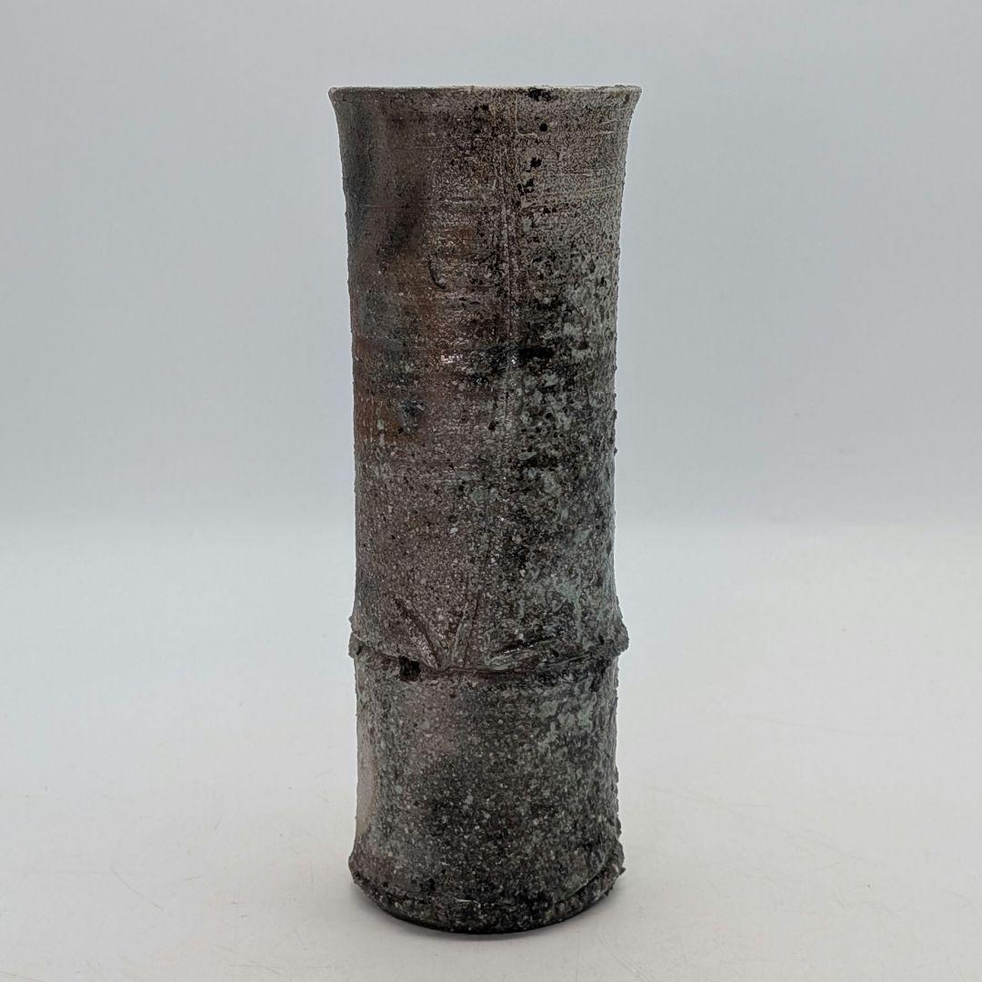 酉々窯 岩淵重哉 自然釉竹花生 四方桟盛蓋共箱共布栞 花器 フラワーベース 京焼