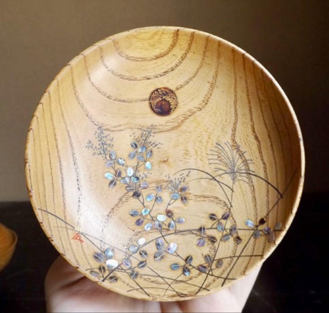 【人間国宝　高野松山】すすき野秋蛩木地蒔絵椀　欅・螺鈿・蛩秋草図・夫婦・椀 汁椀
