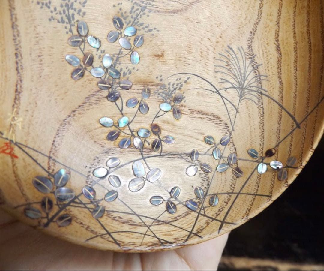 【人間国宝　高野松山】すすき野秋蛩木地蒔絵椀　欅・螺鈿・蛩秋草図・夫婦・椀 汁椀