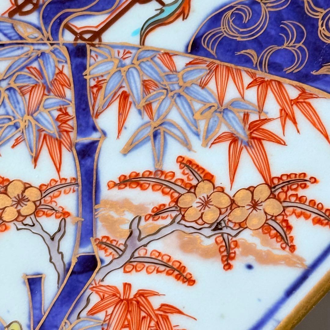 古伊万里　染錦　鳳凰　松竹梅　飛魚　千鳥　八角皿　冨貴長春　超細密技巧　46㎝