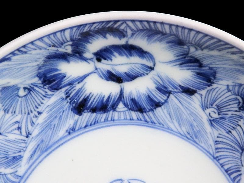 古伊万里　染付　線描き　草花紋の図　３寸半　手塩皿　２枚　E770AS-fbre