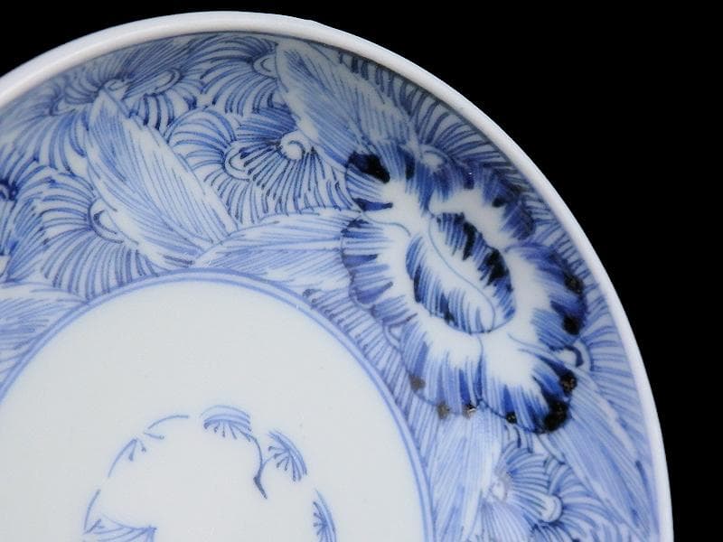 古伊万里　染付　線描き　草花紋の図　３寸半　手塩皿　２枚　E770AS-fbre