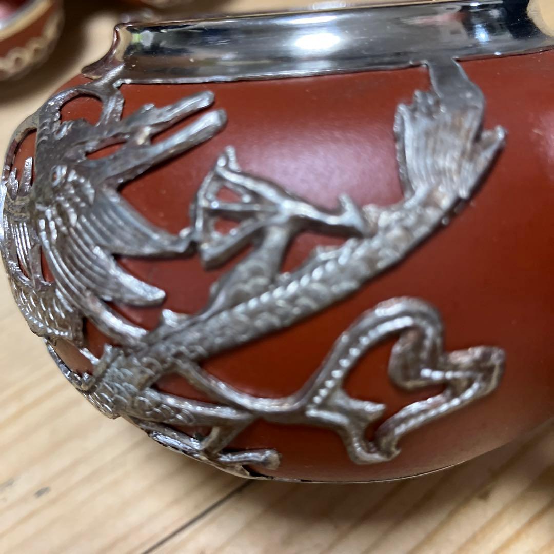 中国美術　紫粘土茶壺（急須の意）ピューター鋳