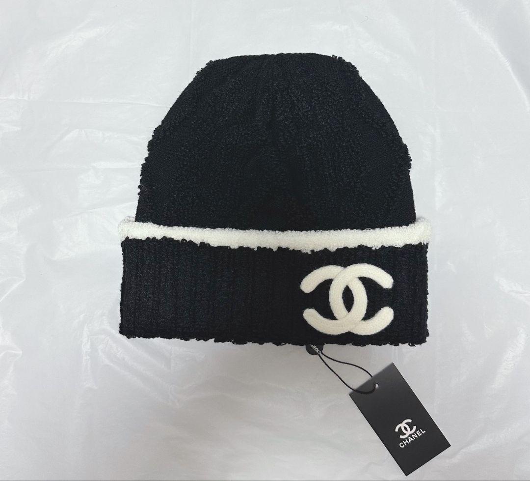 CHANEL ロゴ入りニットビーニーブラック