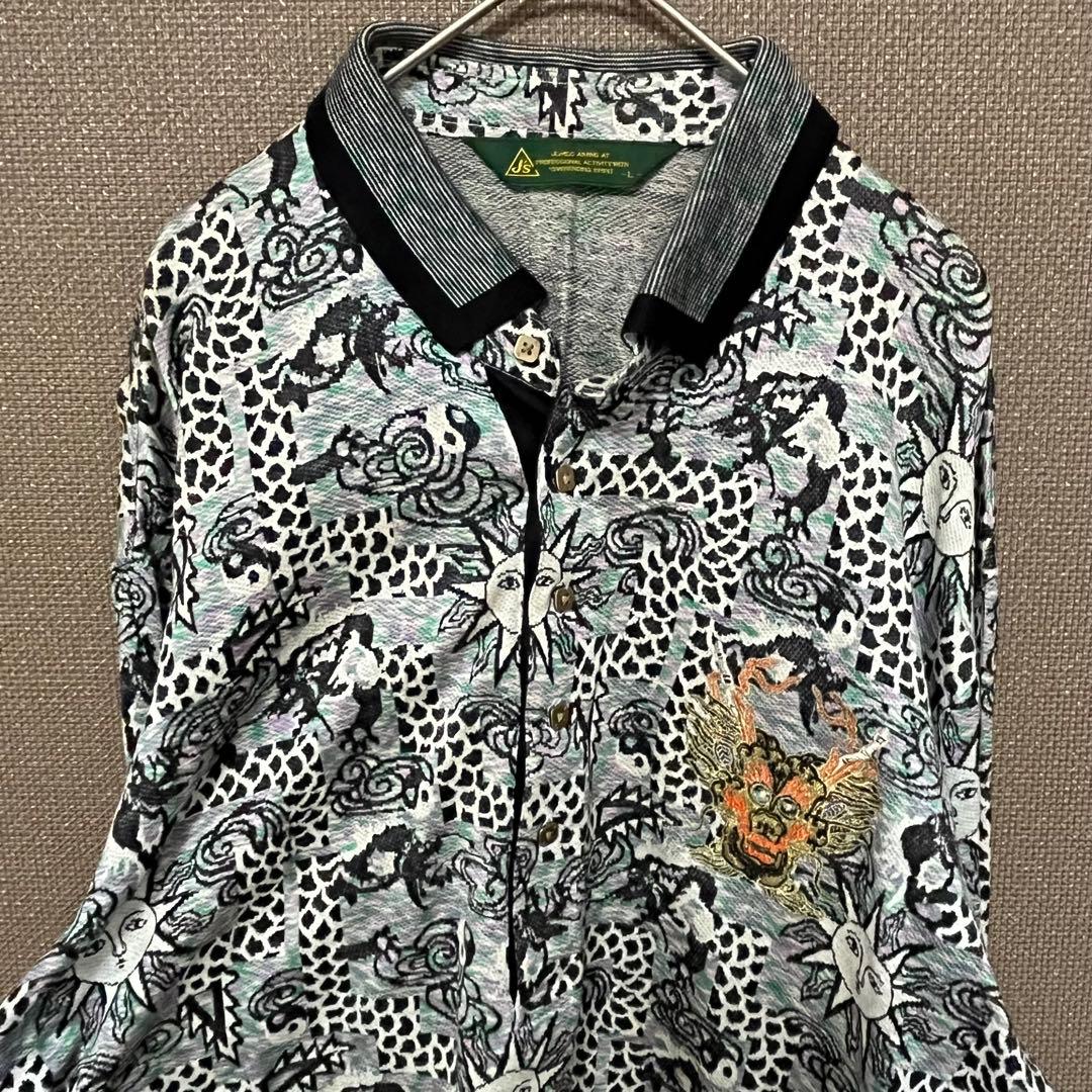 ジャンボ尾崎　Js ゴルフポロシャツ ヴィンテージ マルチカラー 総柄L