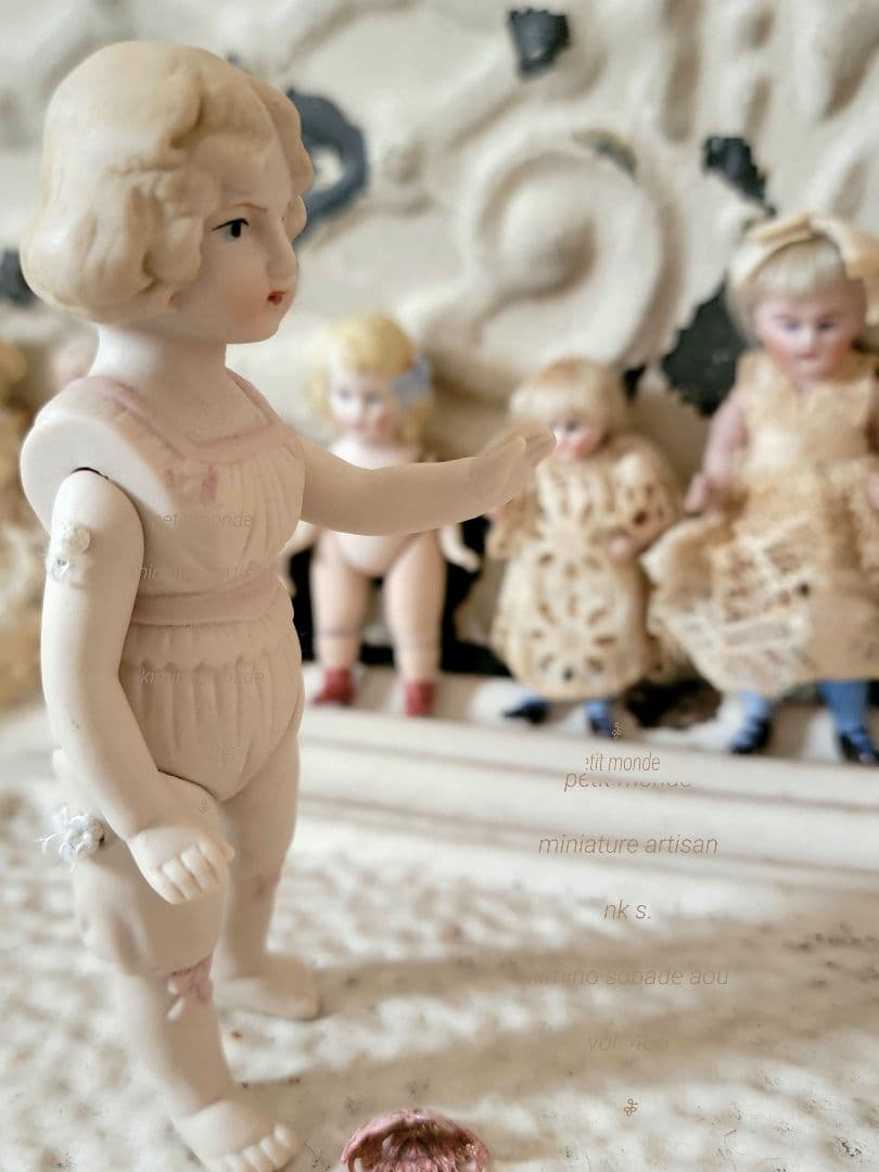 ▼ 超希少　ヴィンテージビスクドール　ピンクセイラー　リボン　手足ジョイント