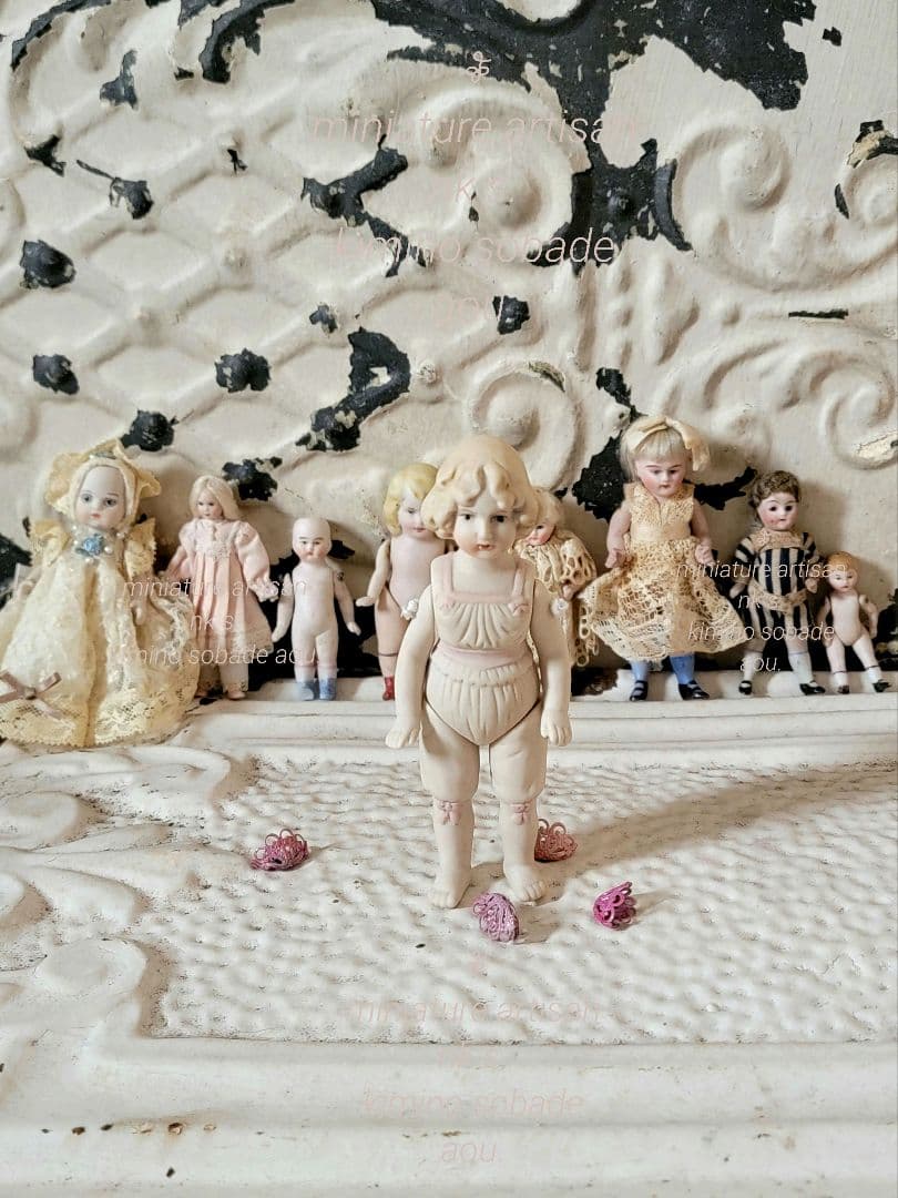 ▼ 超希少　ヴィンテージビスクドール　ピンクセイラー　リボン　手足ジョイント