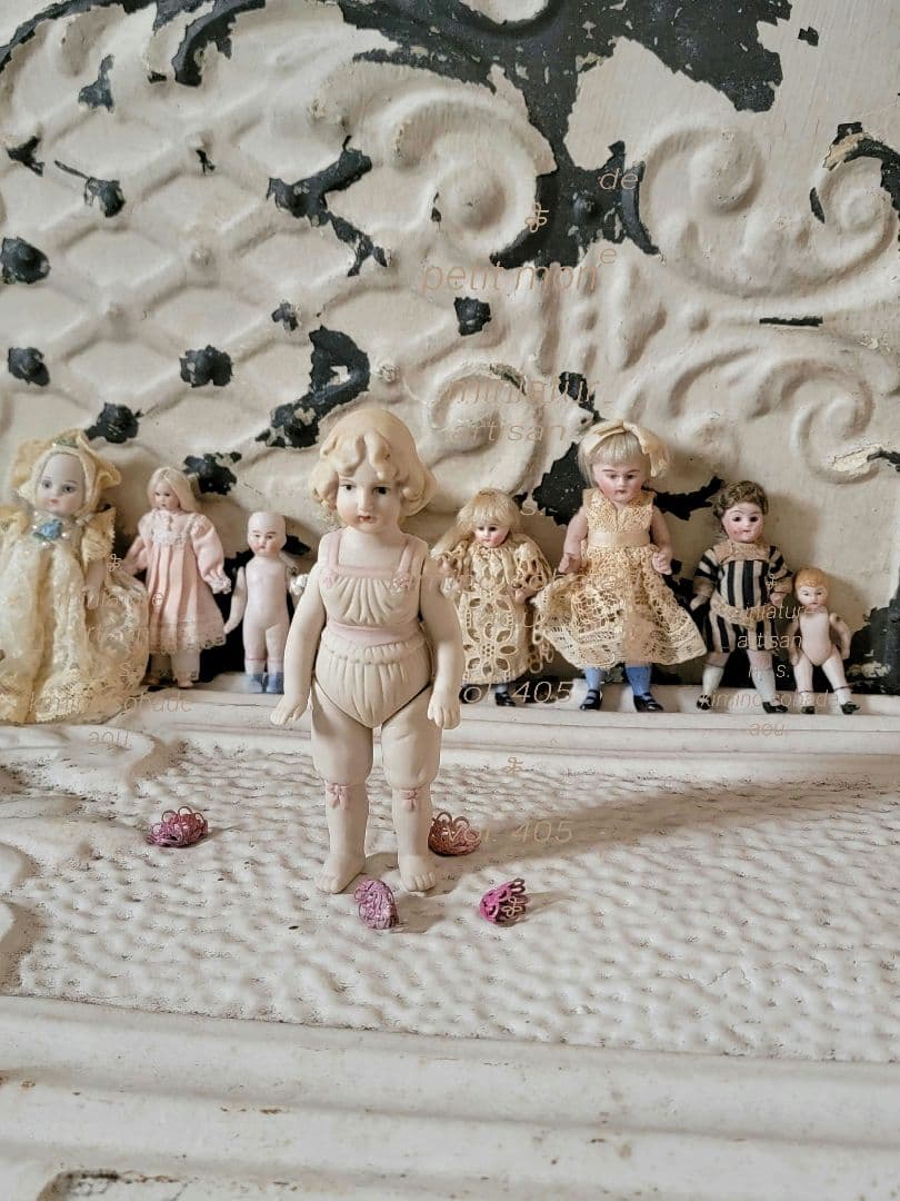 ▼ 超希少　ヴィンテージビスクドール　ピンクセイラー　リボン　手足ジョイント