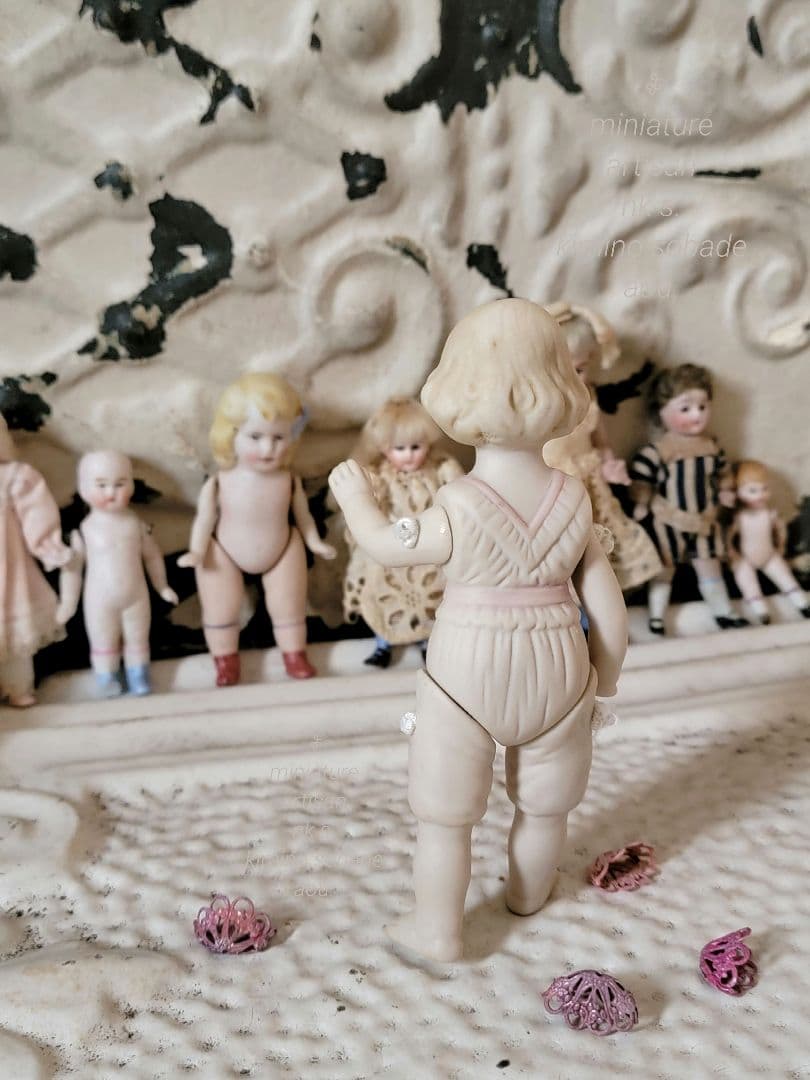 ▼ 超希少　ヴィンテージビスクドール　ピンクセイラー　リボン　手足ジョイント