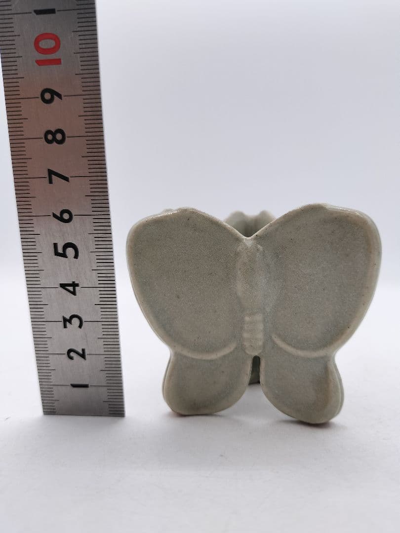 c734 蓋置 灰釉 蝶　遠州七窯　膳所　陽炎園 木箱 茶道具 古物