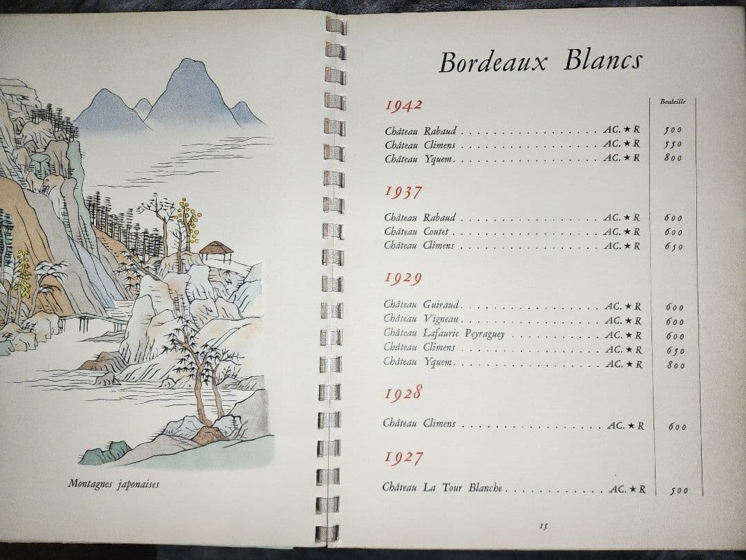 PARISのNICOLAS社。フランス のワインリスト。 1928-1945