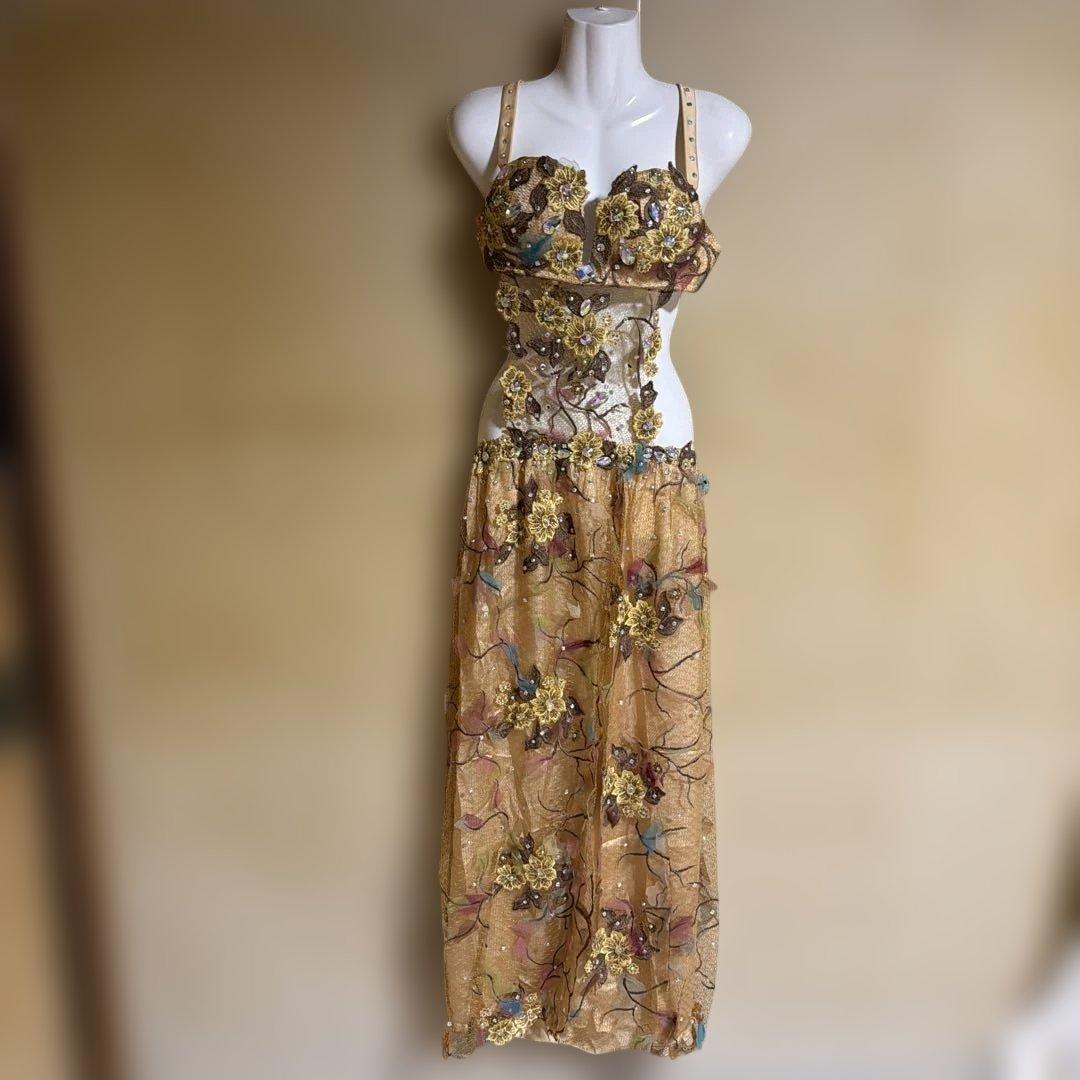 ベリーダンス セットアップ ゴールド 花柄刺繍