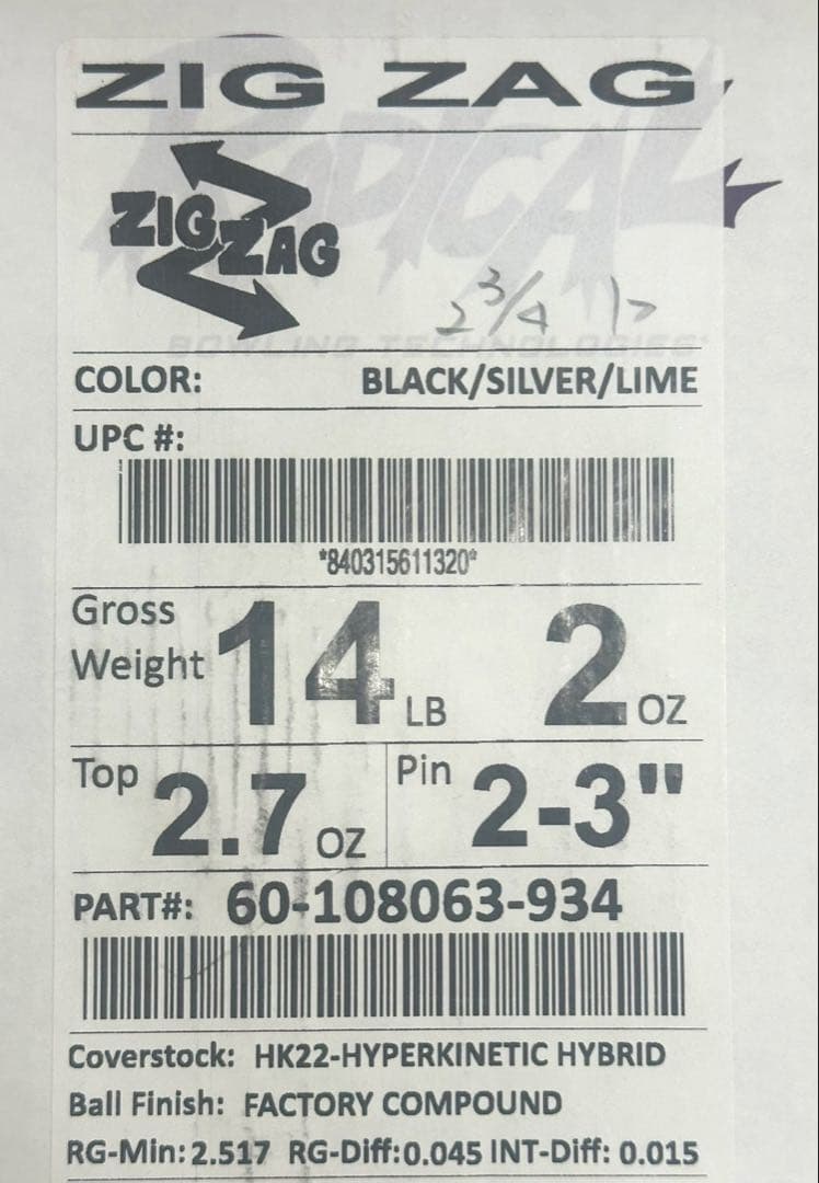 新品未使用 ラディカル ジグザグ　14P2oz