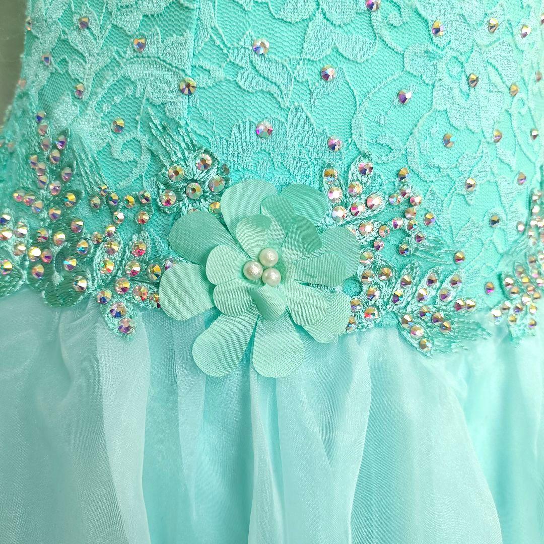 中国製 社交ダンス衣装 エメラルドグリーン レース ビジュー M インナー付