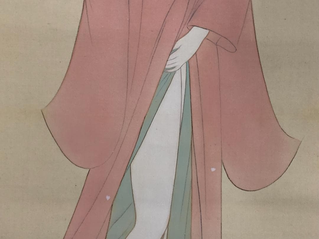 一清 浮世絵美人と仔猫図 絹本 肉筆 掛軸 美人画 839