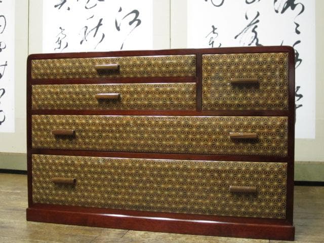 皇室献上品 伝統工芸 箱根寄木細工 木象嵌 麻の葉文様 民芸 箪笥 26万円