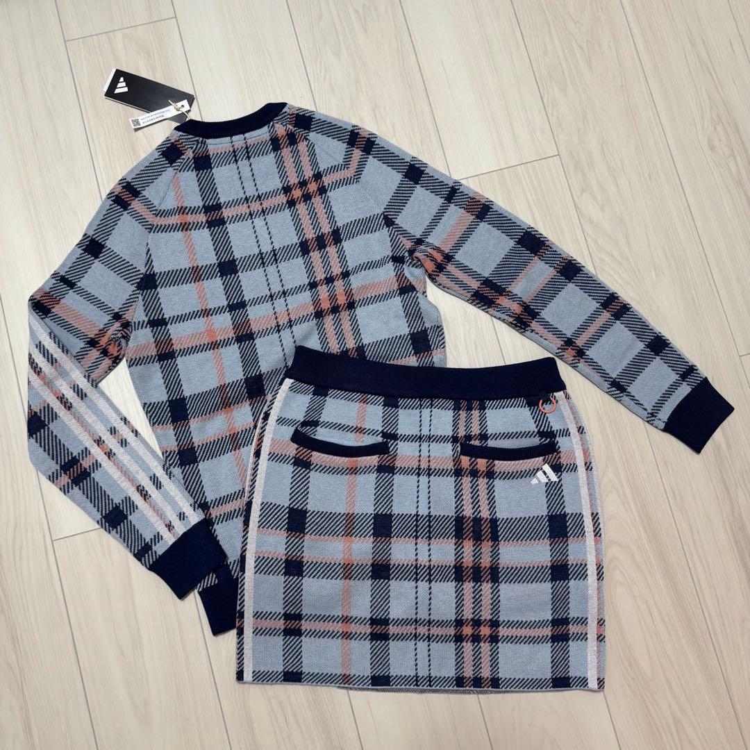 アディダス 新品 タータンチェック ニット スカート 長袖 セットアップ 秋冬