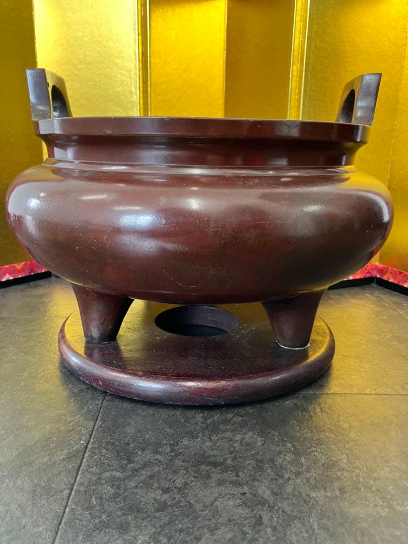 値下げ！喜龍堂造？㐂龍堂？紫銅　宣徳瓶掛　火鉢　金紫銅　唐金　茶道具