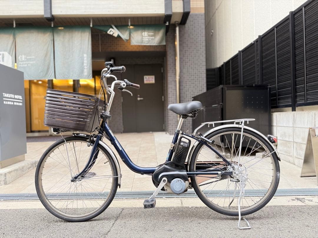 大阪府　パナソニック　電動アシスト自転車 ネイビー 前カゴ付き　24インチ