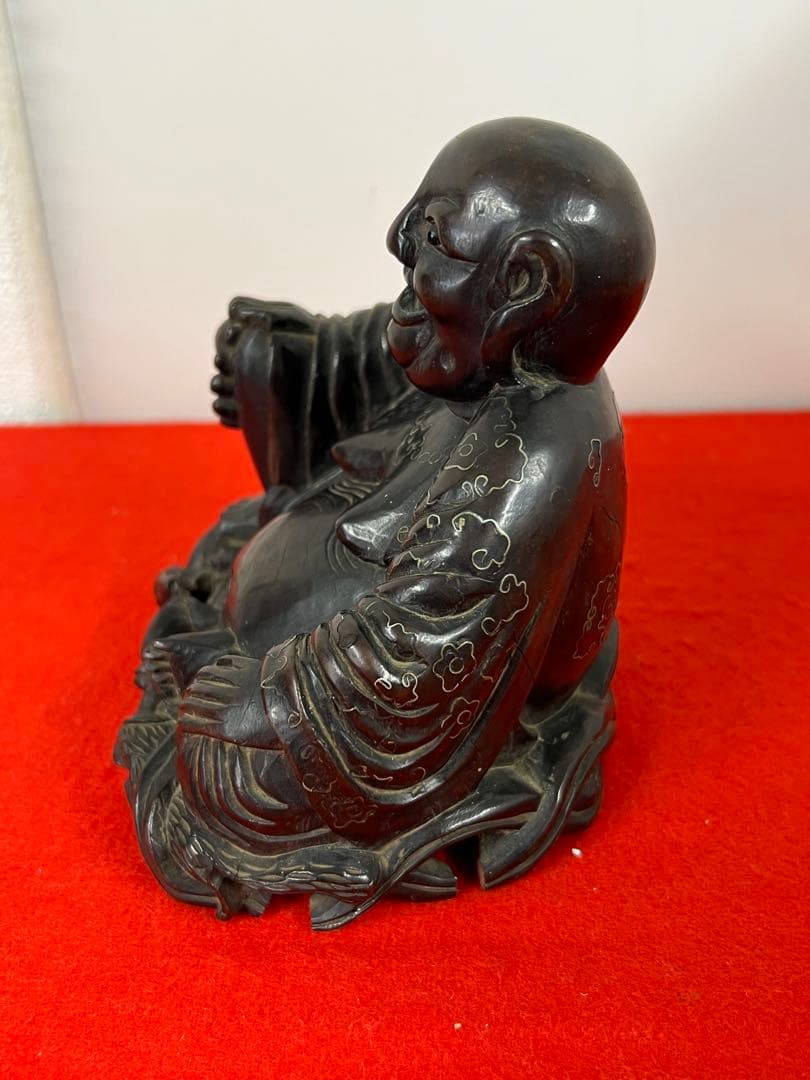 中国古美術•清時代紫檀銀象嵌羅漢像 B147—55