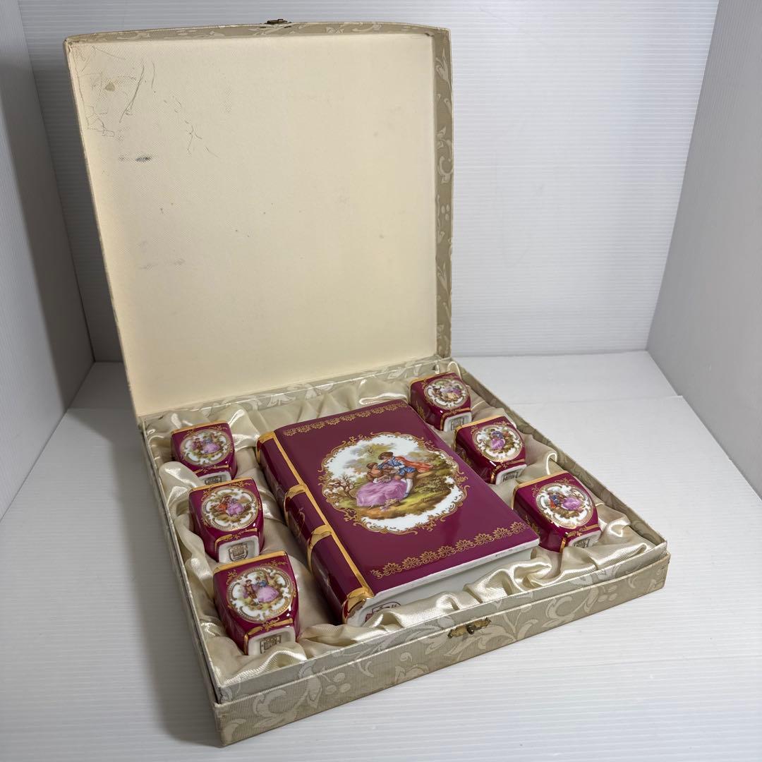 ①レア！空瓶 リモージュ 陶器ボトル ブックボトル ショットグラス 6客セット