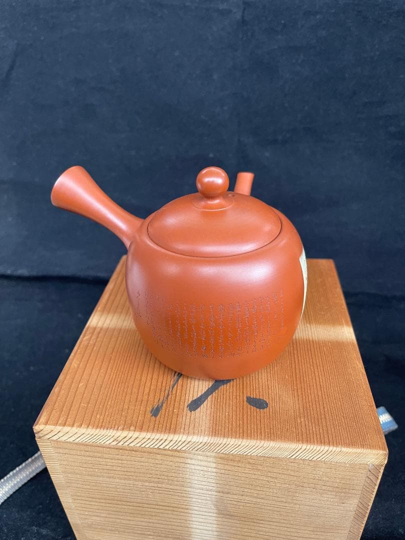 常滑焼　風月作　白道彫り　竹彫り　急須　茶器　煎茶道具