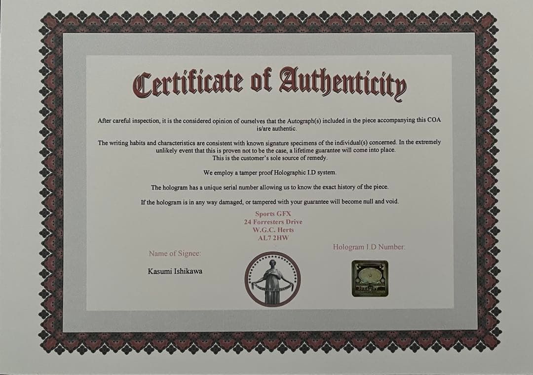 石川佳純さん 直筆サイン付き写真 女子卓球 証明書付き A4版 1枚　⑪