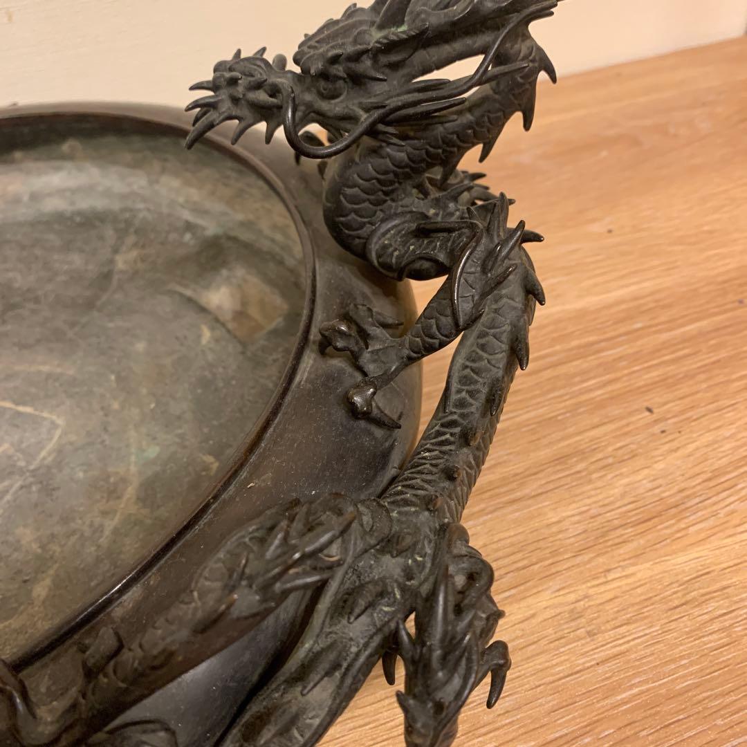 双龍水盤 紫銅 晴龍斋 美品　骨董　圧迫感　165