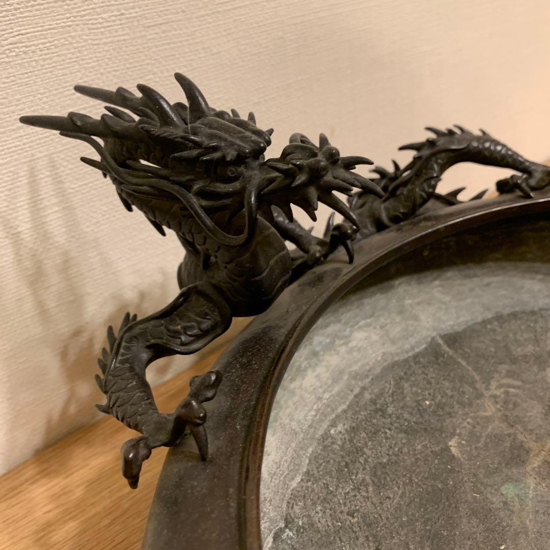 双龍水盤 紫銅 晴龍斋 美品　骨董　圧迫感　165