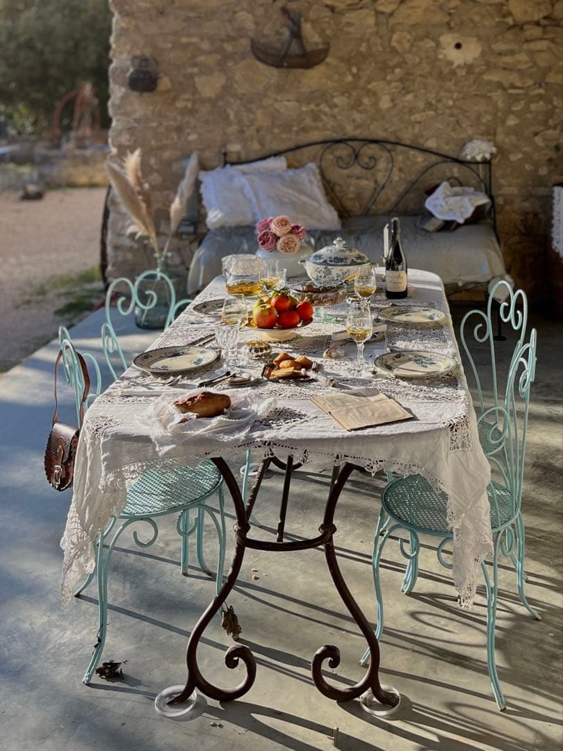 ◆フランスアンティークお宝級白天使の手刺繍超大判テーブルクロス大きいベッドカバー