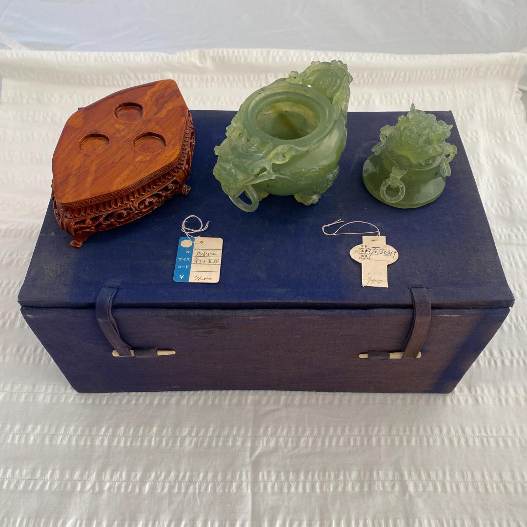 翡翠（ヒスイ）天然石　新山玉炉　龍の香炉　81年ポートピア天津物産展