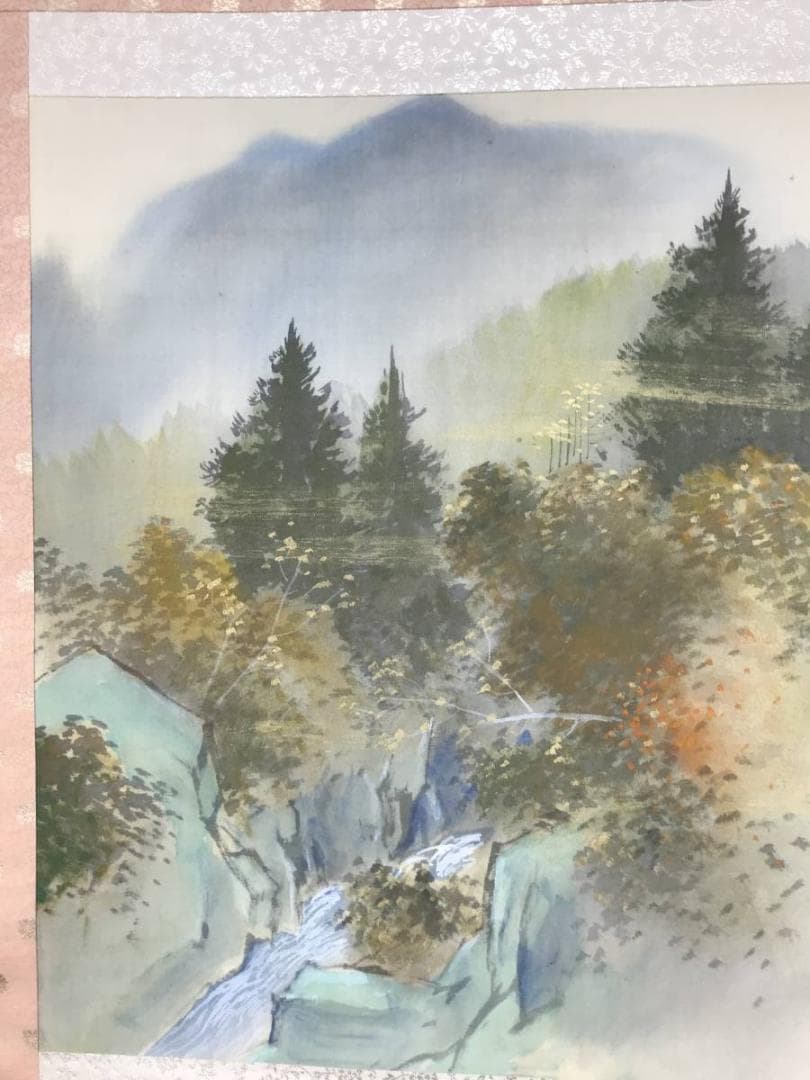 【真作】郡賜泉/秋景山水図/山水図/山村図/横物/掛軸/名家伝来/AC-98