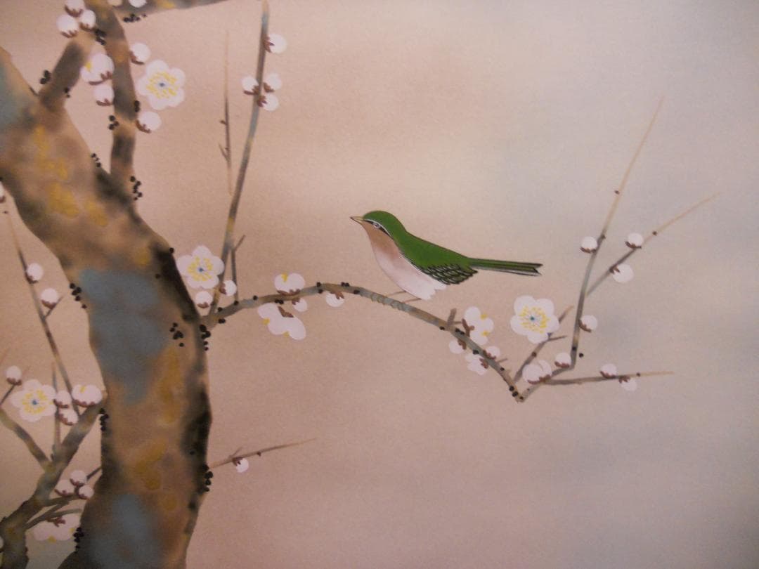 掛け軸 大鳳 梅に鶯 絹本 希少 軸装 茶道具 掛軸 美品 です。