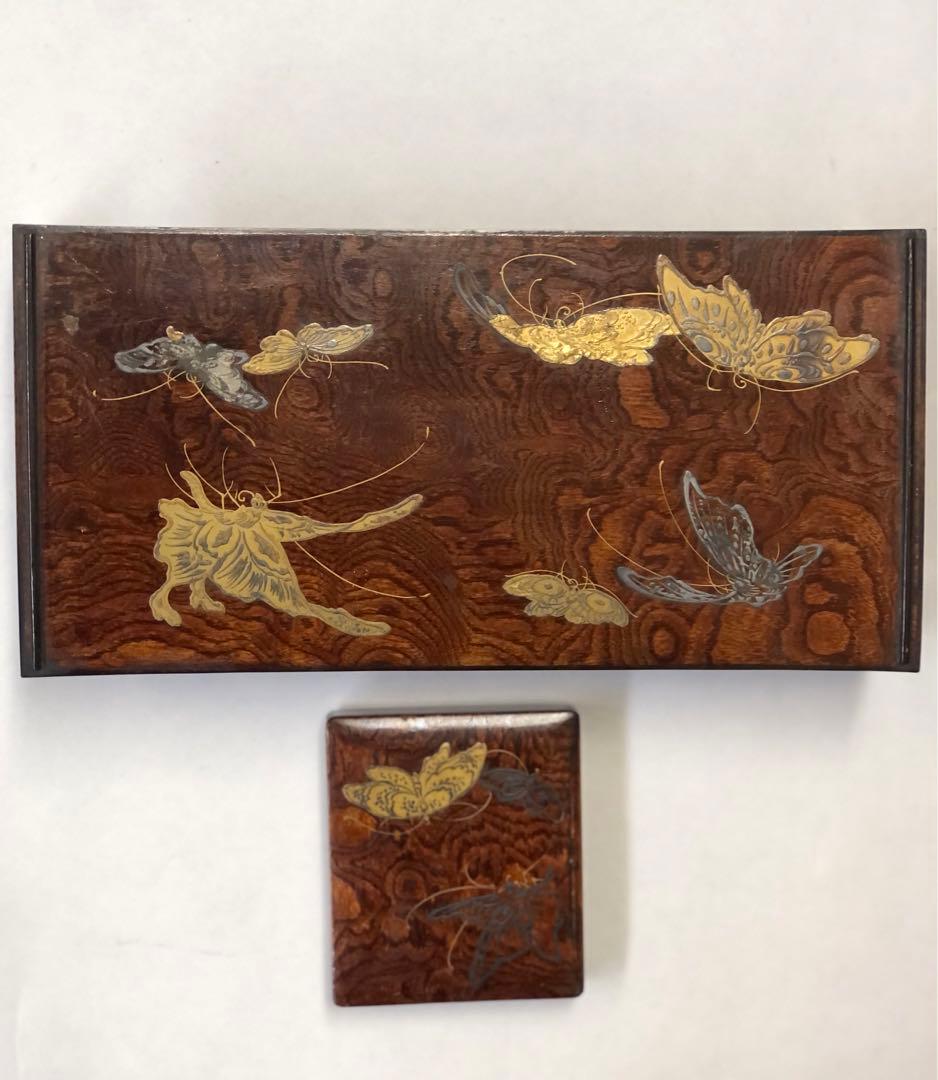 大名雛道具　金銀蒔絵　蝶図柄　長机.小鉢　木製　漆器　骨董品　揚羽蝶図柄