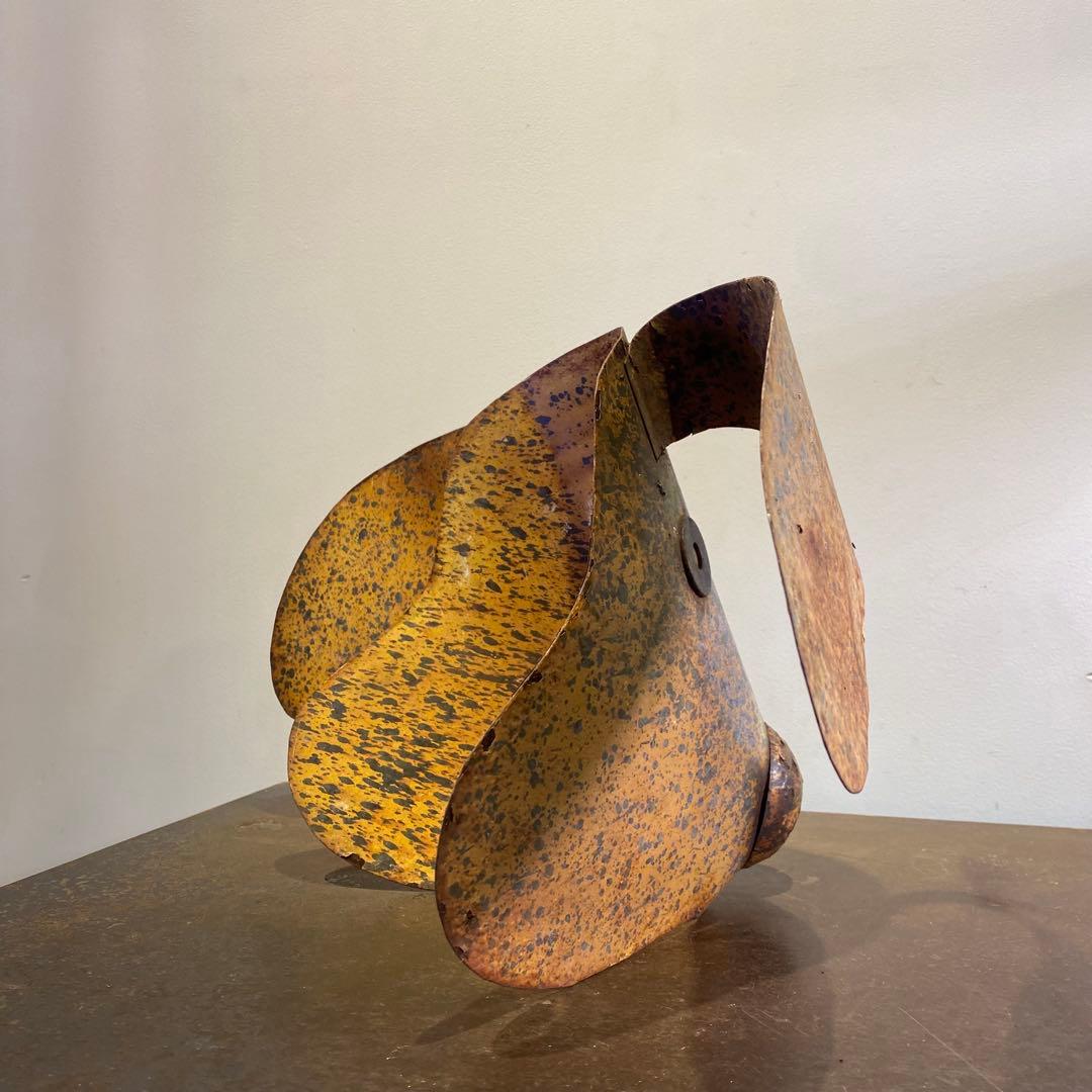 錆びた鉄製の犬のオブジェ マスク型 アンティーク