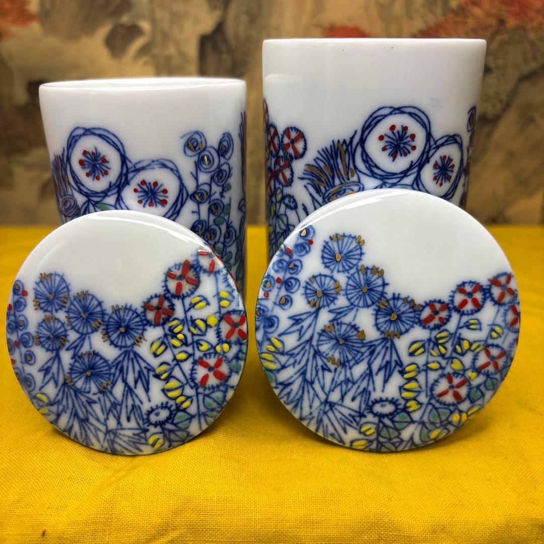 古香蘭社 夫婦湯吞　　共箱　手書き　珍品