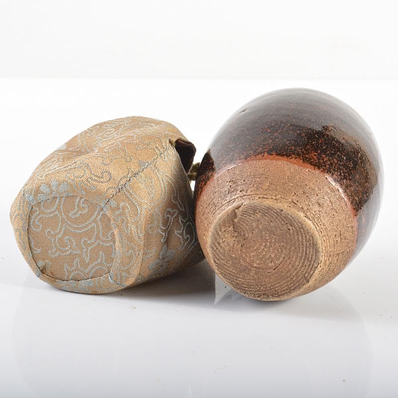 茶道具　瀬戸焼　肩衝茶入　定家純子　正絹唐草文　仕覆付　書付箱　D　R6227