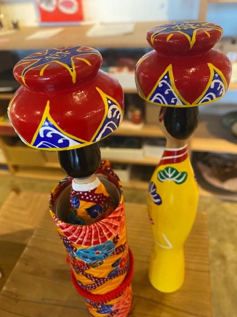 沖縄 琉球 みやらびこけし セット　ハンドメイド伝統工芸品　琉装黄色　約27cm