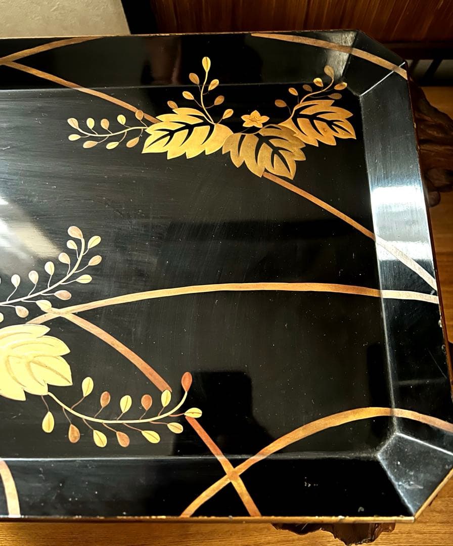 時代 漆芸 金彩 蒔絵 祝い膳 黒塗り 裏 梨地