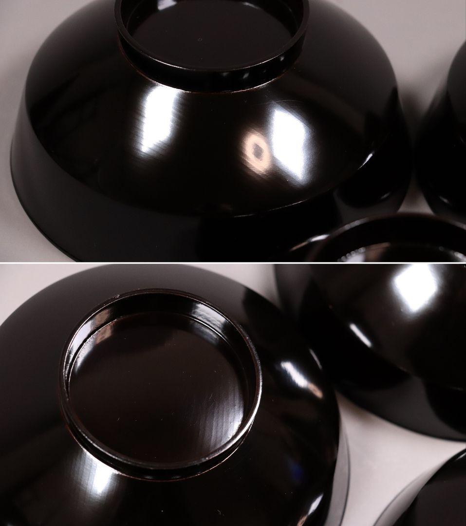 時代木製漆器 桜紅葉 黒蒔絵椀 五客 金蒔絵 梨地 漆芸【CL61】