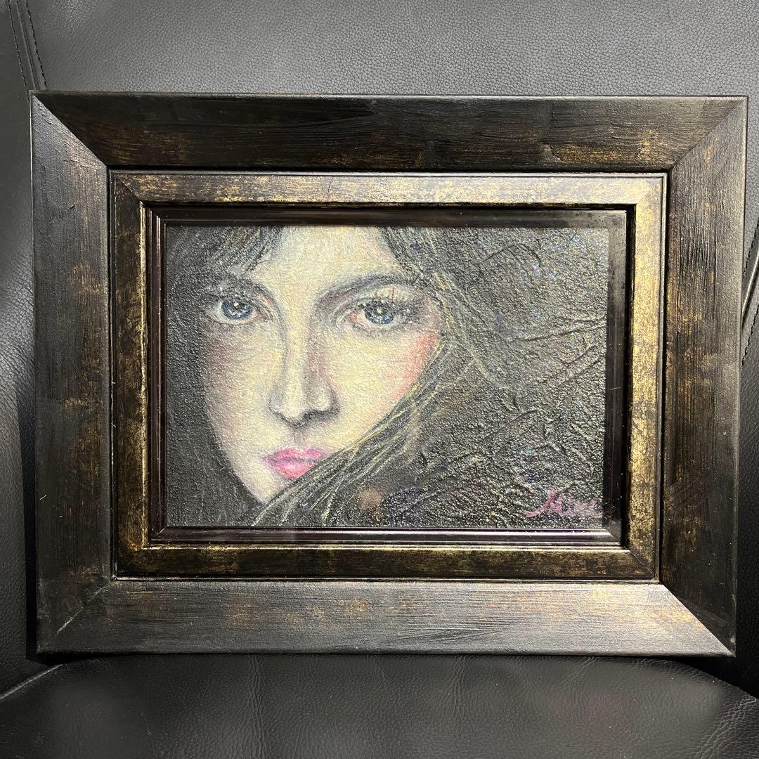 絵画 憂いを帯びた美女 木製 黒金彩額縁 【新品 箱入】
