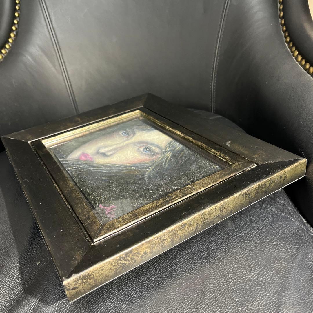 絵画 憂いを帯びた美女 木製 黒金彩額縁 【新品 箱入】