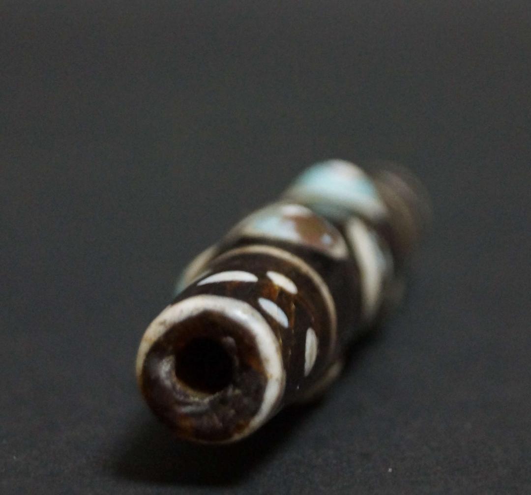 古代中国戦国玉 多眼貼付筒形大玉トンボ玉 ガラス蜻蛉玉 根付 緒締玉提げ物装飾品