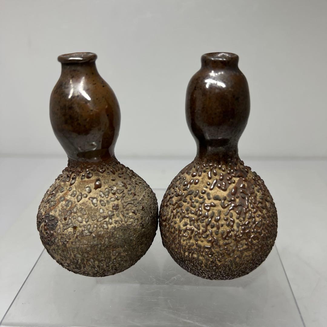 江戸時代　古相馬焼　瓢箪型花器一対　高さ約9㎝　東里7-0702⭐︎2F